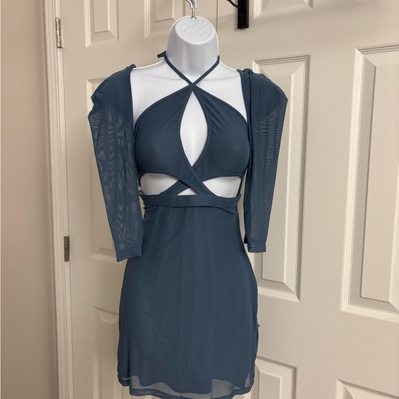 Dolls Kill Backless Halter Dress in Slate Blue - Picture 2 of 11